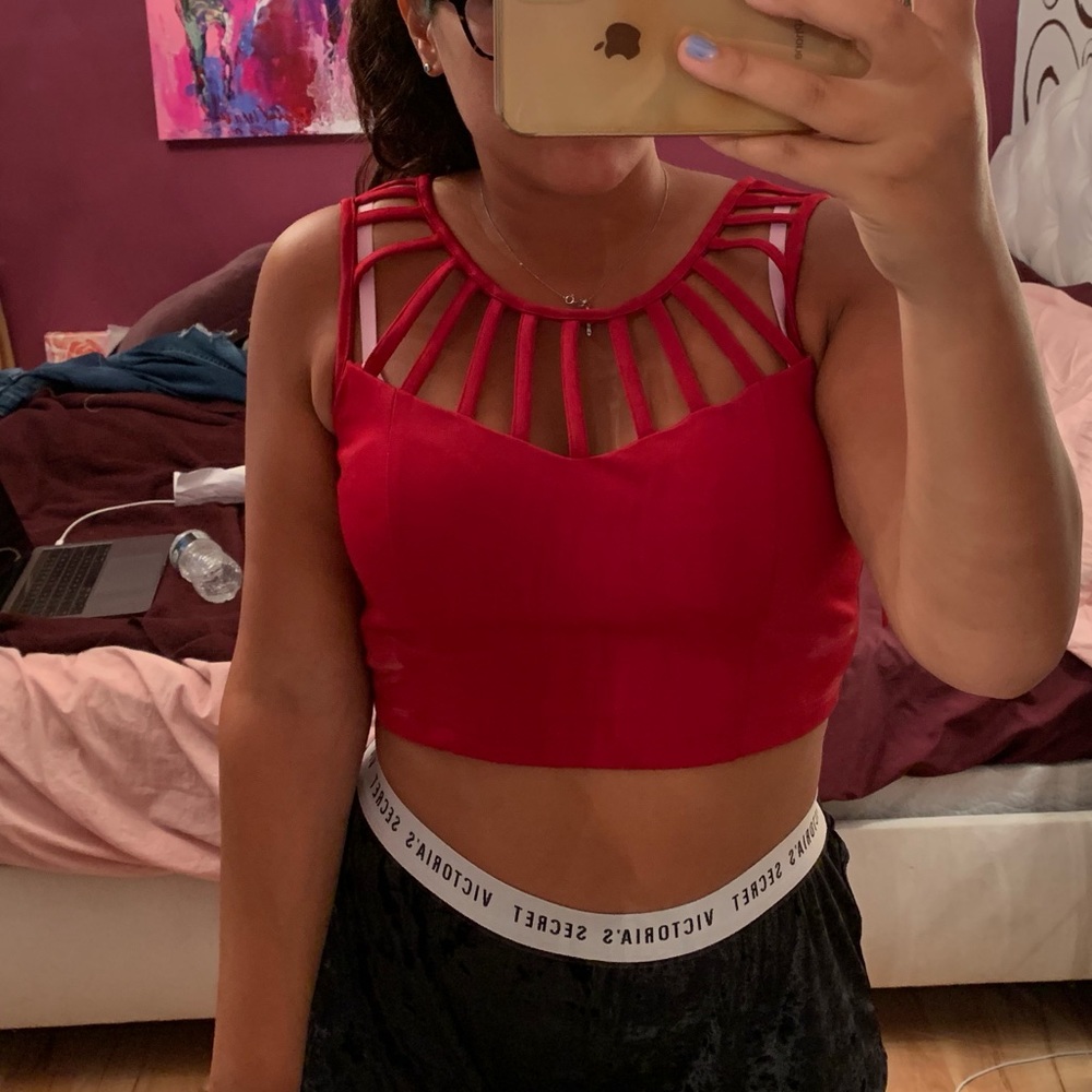 Red strappy crop top